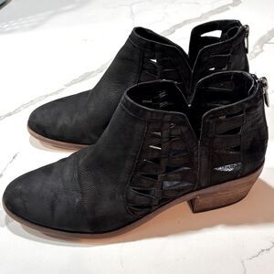 Vince Camuto | Women’s Prestetta Black Leather Ankle Boots Booties Cutout